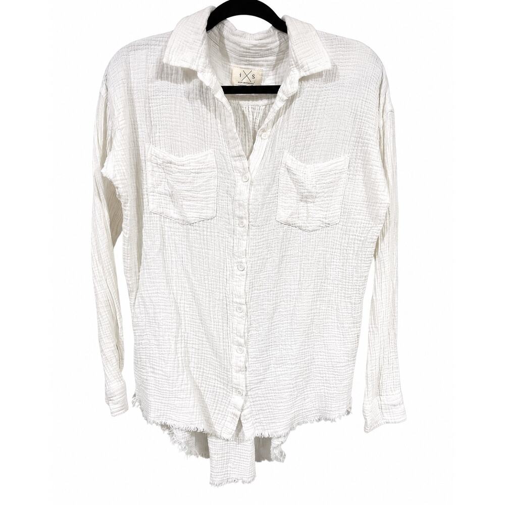 Thread & Supply White Cotton Gauze Button Up Women’s Small Coastal Boho Frayed